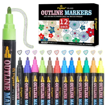 12 цветов/коробка Двухлинейная ручка Dream Металлический цветной флуоресцентный маркер Экологически чистый материал Несколько цветов для бумаги