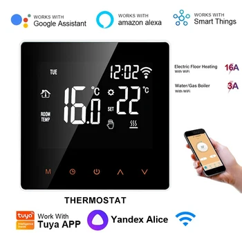 Tuya Умный Электрический WiFi термостат для отопления Температура воды в котле Температура газа 16A Wifi напольный термостат Работает с Google Alexa