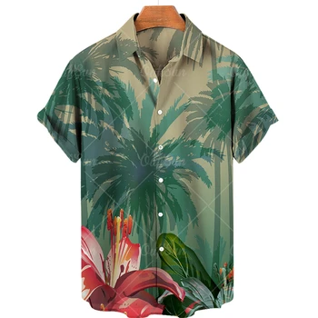 Гавайская рубашка с коротким рукавом, Рубашка с лацканами на одной пуговице, Пляжная Повседневная рубашка, Стиль рукава с принтом, Длина рукава (см), Тип топов