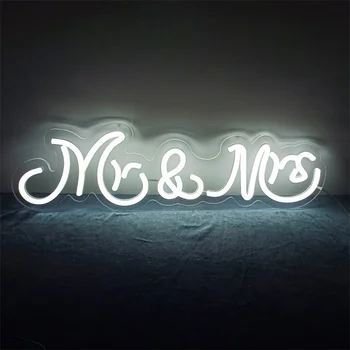 Неоновая Вывеска Mr & Mrs Wedding LED Light Up Вывески для Свадебного душа, Фон, Декор стен Mr & Mrs Световая Вывеска для Свадьбы