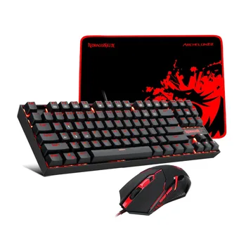 RRedragon K552-BA Комбинированная Игровая клавиатура и Мышь Коврик для Мыши Комбинированная Механическая Игровая клавиатура с красной Подсветкой для ПК с Windows