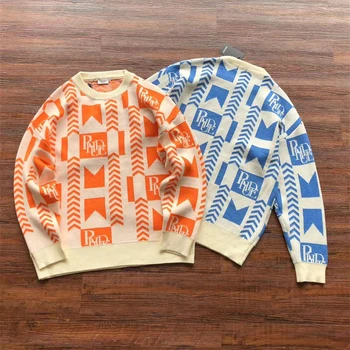 2023fw жаккардовый свитер ручной вязки Rhude для мужчин и женщин, толстовки с круглым вырезом