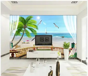 WDBH 3d обои на заказ фото Европейская роскошная комната с видом на море кокосовая пальма приморский декор 3d настенные фрески обои для стен 3 d