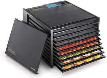 Машина для обезвоживания пищевых продуктов 2900ECB с регулируемым термостатом, точным контролем температуры и быстрой сушкой, 400 Вт, 9 лотков, Черный