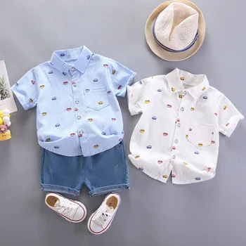 Комплекты одежды для маленьких мальчиков, модная и удобная рубашка с лацканами, детский костюм, комплект из 2 предметов от 0 до 5 лет