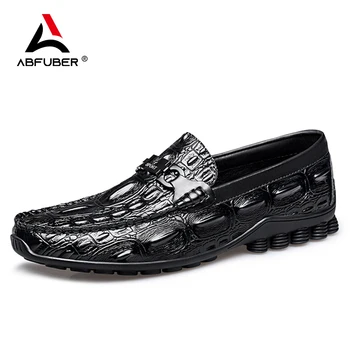 Модная мужская обувь из натуральной кожи, кожаные модельные туфли с принтом крокодиловой кожи, мужские лоферы, мужская обувь для вождения в британском стиле на плоской подошве