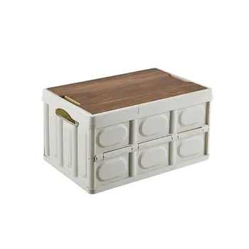 Ящик для хранения с деревянной крышкой, автомобильный ящик для хранения, Складной Многофункциональный ящик для хранения в багажнике автомобиля большой емкости