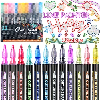 12 цветов/набор Металлических цветных фломастеров, Блестящие контурные ручки для рисования, сделай сам, Фотоальбом, Изготовление открыток для рукоделия
