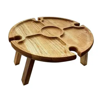 Складной столик для пикника со Стеклянным держателем 2 В 1 Подставка для бокалов для вина Открытый Деревянный стол, удобный для переноски Вина