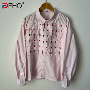 PFHQ 2023 Летние Новые Модные Полосатые Лоскутные Рубашки С Вырезами в стиле Пэчворк Для Мужчин, Однобортная Свободная Мужская Блузка С Длинным рукавом 21F3693
