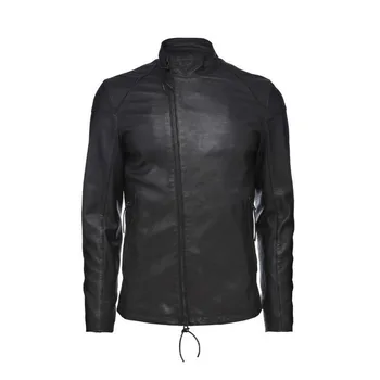 Мужская мотоциклетная байкерская одежда из натуральной овечьей кожи, приталенная асимметричная молния, черное пальто