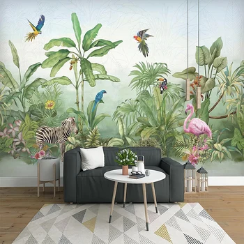 Изготовленная на заказ Настенная фотообоя Тропический лес Растение Цветок Птица Животное Лес Большая Фреска Нетканые обои Для гостиной
