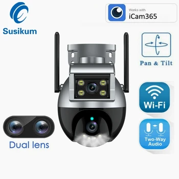 4-мегапиксельная IP-камера ICAM365 с двумя объективами, Водонепроницаемая IP-камера для обеспечения безопасности на открытом воздухе, Беспроводная скоростная купольная камера видеонаблюдения, Цветное ночное видение