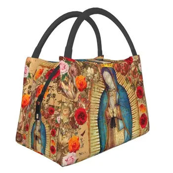 Богоматерь Гваделупская, Дева Мария, Термоизолированная сумка для Ланча, Женский католический мексиканский Плакат, Многоразовая Дорожная коробка для Хранения Еды
