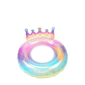 Новое радужное блестящее кольцо для плавания с Русалочкой, водное кольцо с короной для взрослых, надувное водное кольцо для плавания