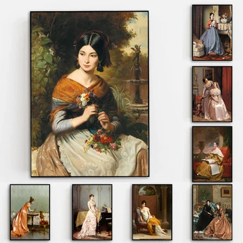 Классический художественный женский портрет, картина на холсте, винтажные эстетические плакаты, принты, настенные рисунки для декора стен гостиной, Cuadros