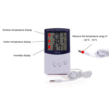 TA318 ЖК-дисплей, Электронный термометр для измерения температуры в помещении и на улице, Большой экран, плоский гигрометр