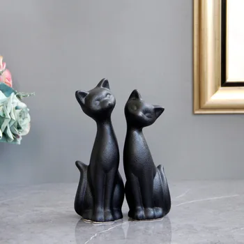 Керамическая пара Кошек Для домашнего Декора, Черное матовое украшение для гостиной