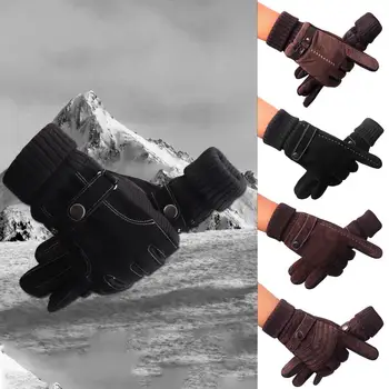 1 Пара теплых зимних мужских перчаток с сенсорным экраном, повседневные перчатки из искусственной кожи, варежки для мужчин, перчатки для занятий спортом на открытом воздухе, перчатки на весь палец