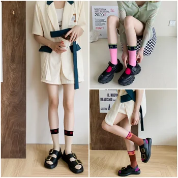 3 пар/лот, Новые спортивные носки с цветными блоками и принтом алфавита, модные носки из чистого хлопка, удобные мягкие тонкие дышащие повседневные носки