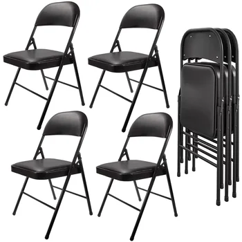 Металлические складные стулья с мягким сиденьем, 4 упаковки, Черный, Садовый стул, Уличная мебель, Мебель для патио, Современный простой, складной