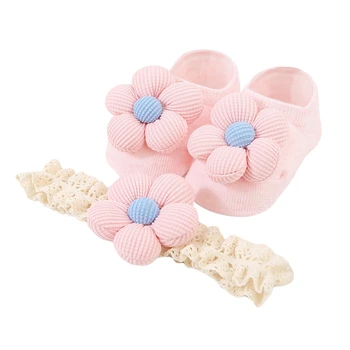 BeQeuewll/Детский подарочный набор Принцессы с 3D Объемными цветами/Нескользящие носки с бантом и кружевной повязкой на голову для Вечеринки по случаю Дня Рождения
