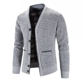 2023 Осенне-зимний мужской свитер, модный вязаный кардиган, однотонный свитер, качественный свитер, повседневный однобортный свитер
