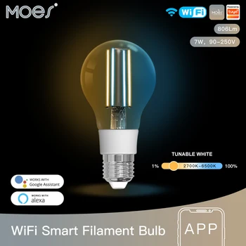 MOSE Tuya WiFi Умная лампа накаливания E27, Энергосберегающий светильник с регулируемой яркостью, приложение для дистанционного управления Alexa Google Home для голосового управления