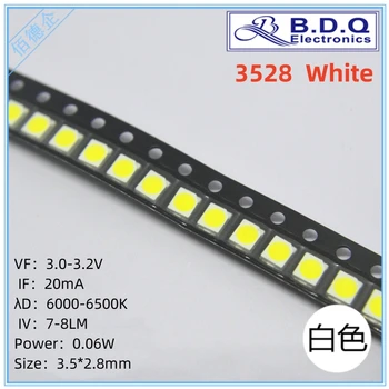 3528 Белых светодиодных ламп 7-8LM, бусины SMD, Размер светодиода 1210, Высокое яркое качество, 100 шт.