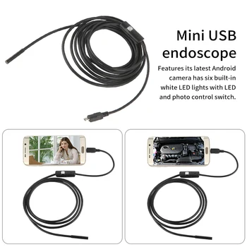 Эндоскоп USB Android Эндоскопическая камера Водонепроницаемый инспекционный Бороскоп Гибкая камера 5,5 мм 7 мм для ПК на базе Android Ноутбук 6LED