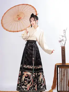 Китайский Стиль Hanfu Вышивка Восточная Древняя Принцесса Женское платье Hanfu Комплект Юбка с лошадиным лицом Костюм Повседневный костюм платье Hanfu