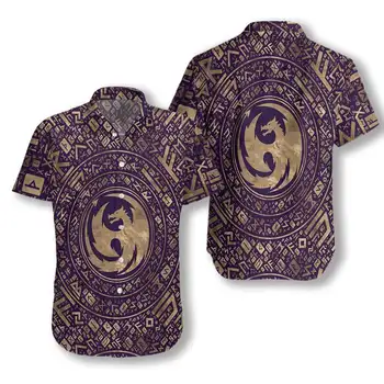 Гавайская рубашка, Пляжная летняя рубашка в скандинавском стиле с изображением дракона, мужская футболка с 3D принтом, женские футболки в стиле хип-хоп, костюм для косплея
