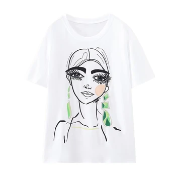 Maxdutti, модные серьги для девочек, вышивка, повседневная футболка с принтом, белая летняя футболка с круглым вырезом, однотонные топы для женщин