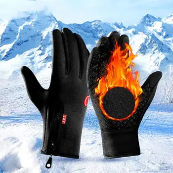 Зимние Велосипедные перчатки с полными пальцами, Лыжные Ветрозащитные перчатки на молнии С сенсорным экраном, Теплые перчатки S/M/L/XL Для мужчин и женщин