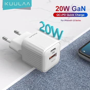 KUULAA 20 Вт GaN PD Зарядное устройство Поддержка Зарядки Type C PD С Двумя USB-портами Зарядное Устройство Для iPhone 13 12 Pro Max 11 Mini 8 Plus