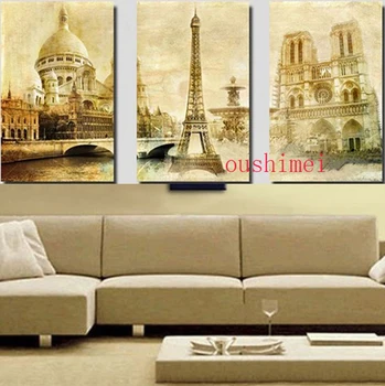 Настенный современный Парижский уличный пейзаж из 3 предметов на холсте, картина маслом Для Спальни, Триумфальная арка, Картины для гостиной