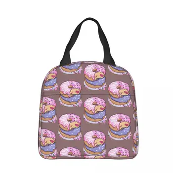Фиолетовые переносные сумки из ткани Оксфорд, фруктовый пончик, школьная поездка, ланч, Походный холодильник для мусора, сумки для еды