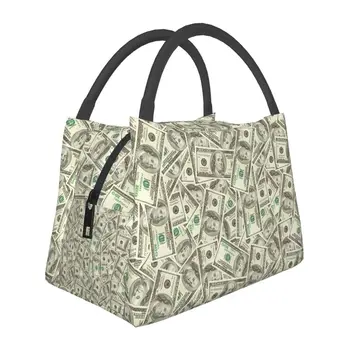 Утепленная сумка для ланча в долларах США с банкнотами для женщин, портативный термохолодильник с рисунком денег, коробка для Бэнто, Пляжный кемпинг, путешествия
