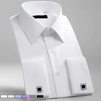Брендовая мужская рубашка с французскими манжетами, Роскошная белая рубашка с длинным рукавом, Официальные деловые Пуговицы, мужские рубашки, Обычная рубашка с запонками